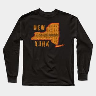 Polynesian Style New York State Map and Spellout Long Sleeve T-Shirt